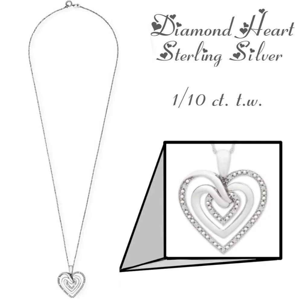 Diamond Multi-Heart Pendant 18” Silver Necklace